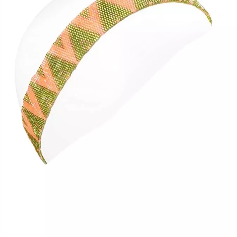 L. ERICKSON Chevron Mesh Beaded Headband New - olive and pink